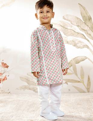 Boys aqua cotton kurta pyjama set 4