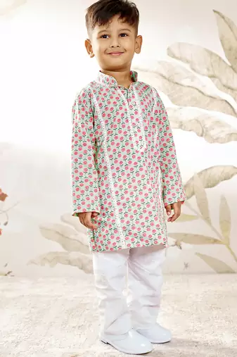 Boys aqua cotton kurta pyjama set