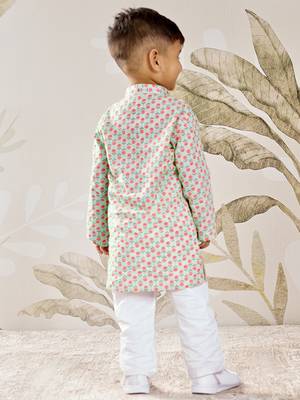 Boys aqua cotton kurta pyjama set 5