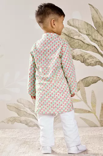 Boys aqua cotton kurta pyjama set