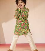 Cotton muslin printed kurta set with pyjamas for boys | green | navratri