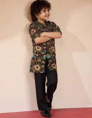 Cotton kurta set with pyjama for boys| black | navratri 1