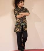 Cotton kurta set with pyjama for boys| black | navratri