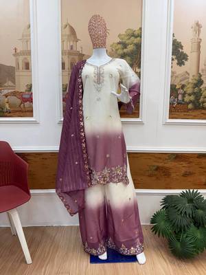 Onion Pink Color Front Embroidery Beads Work With Cut-work Padding Star Georgette Kurti Set 3