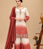 Light Brown Color Front Embroidery Beads Work With Cut-work Padding Star Georgette Kurti Set