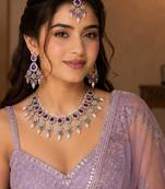 Purple color necklace set with earrings & maang tikka | kundan & agate stone | lekar gold plating