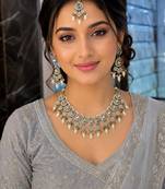 White color necklace set with earrings & maang tikka | kundan & agate stone | lekar gold plating
