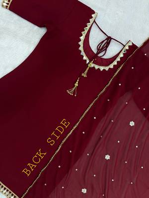 Maroon Color Front & Back Mirror Work With Drawstring Pattern Faux Georgette Kurti Set 5