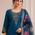 Morpeach silk blend  embroidery work kurta pant set with printed dupatta