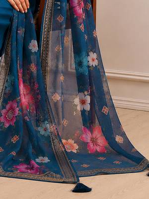 Morpeach silk blend  embroidery work kurta pant set with printed dupatta 5
