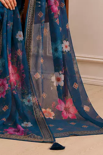 Morpeach silk blend  embroidery work kurta pant set with printed dupatta