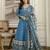Blue cotton embroidery with sequnce work anarkali kurta pant set with printed dupatta