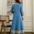 Blue cotton embroidery with sequnce work anarkali kurta pant set with printed dupatta