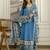 Blue cotton embroidery with sequnce work anarkali kurta pant set with printed dupatta
