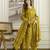 Mustard cotton floral hand block printed sequin embroidery work a-line kurta pant dupatta