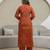 Cotton orange print, mirror & shell tassel work kurta pant dupatta