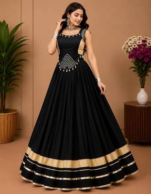 Black Color Fancy Plain Lehenga With Lace Patti Work Blouse For Navratri - full stitched free size 1