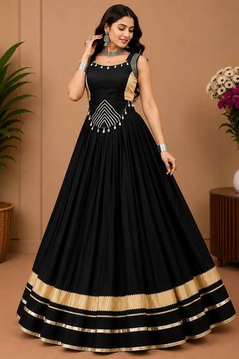Black Color Fancy Plain Lehenga With Lace Patti Work Blouse For Navratri