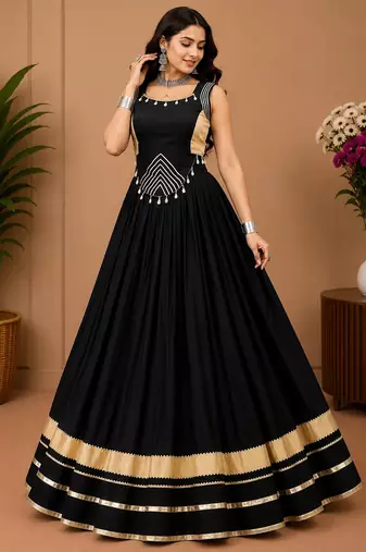 Black Color Fancy Plain Lehenga With Lace Patti Work Blouse For Navratri - full stitched free size