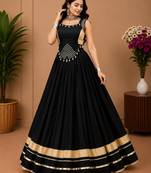 Black Color Fancy Plain Lehenga With Lace Patti Work Blouse For Navratri - full stitched free size