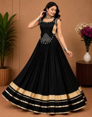 Black Color Fancy Plain Lehenga With Lace Patti Work Blouse For Navratri - full stitched free size 2