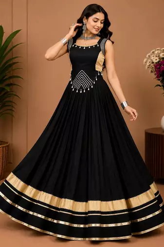 Black Color Fancy Plain Lehenga With Lace Patti Work Blouse For Navratri - full stitched free size