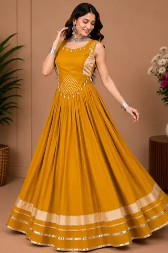 Mustard Color Fancy Plain Lehenga With Lace Patti Work Blouse For Navratri - full stitched free size
