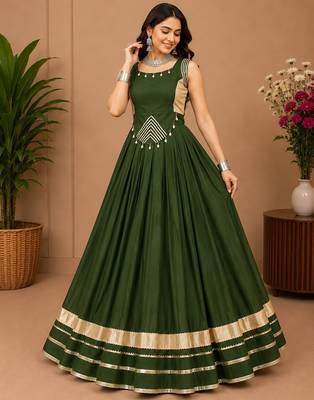 Mehendi Color Fancy Plain Lehenga With Lace Patti Work Blouse For Navratri - full stitched free size 1