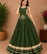 Mehendi Color Fancy Plain Lehenga With Lace Patti Work Blouse For Navratri - full stitched free size