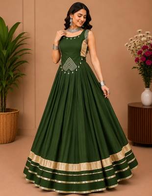 Mehendi Color Fancy Plain Lehenga With Lace Patti Work Blouse For Navratri - full stitched free size 2