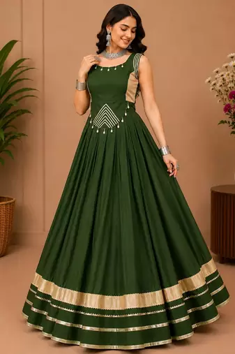 Mehendi Color Fancy Plain Lehenga With Lace Patti Work Blouse For Navratri - full stitched free size