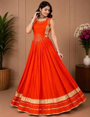 Orange Color Fancy Plain Lehenga With Lace Patti Work Blouse For Navratri - full stitched free size 1