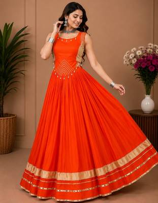 Orange Color Fancy Plain Lehenga With Lace Patti Work Blouse For Navratri - full stitched free size 2