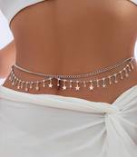 Silver plated cz studded star tassel kamar bandh waist belly chain jewellery  gift for women