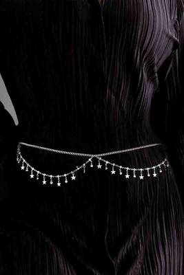 Silver plated cz studded star tassel kamar bandh waist belly chain jewellery  gift for women 2
