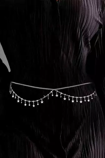 Silver plated cz studded star tassel kamar bandh waist belly chain jewellery  gift for women