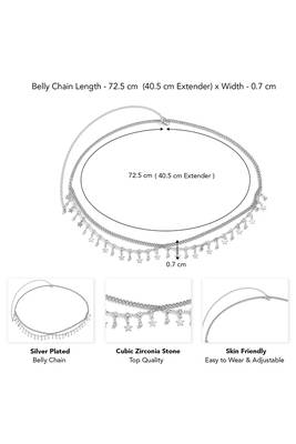 Silver plated cz studded star tassel kamar bandh waist belly chain jewellery  gift for women 4
