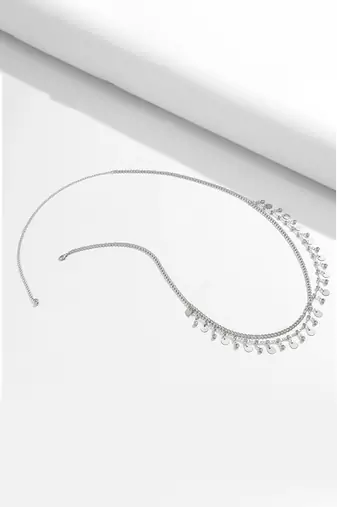 Silver plated cz studded layer waist belly chain adjustable kamar bandh jewellery gift