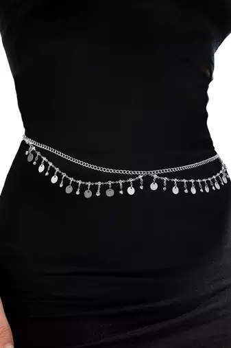 Silver plated cz studded layer waist belly chain adjustable kamar bandh jewellery gift