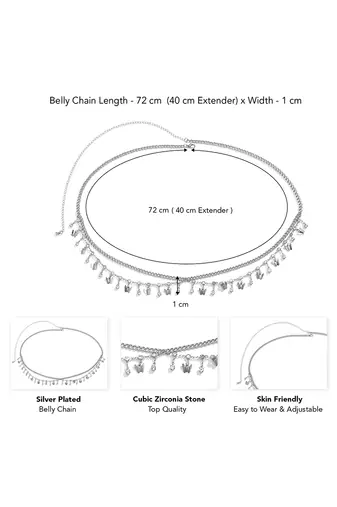 Butterfly style silver plated waist chain dress body belt kamar bandh belly chain