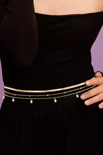 Gold plated pearl studded contemporary belly chain kamarbandh jewellery for women & girls