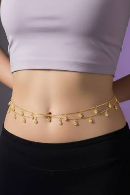 Crystal studded gold plated fancy kamarbandh belly chain waist chain jewellery for women 1