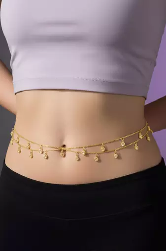Crystal studded gold plated fancy kamarbandh belly chain waist chain jewellery for women