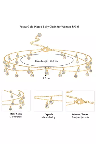 Crystal studded gold plated fancy kamarbandh belly chain waist chain jewellery for women