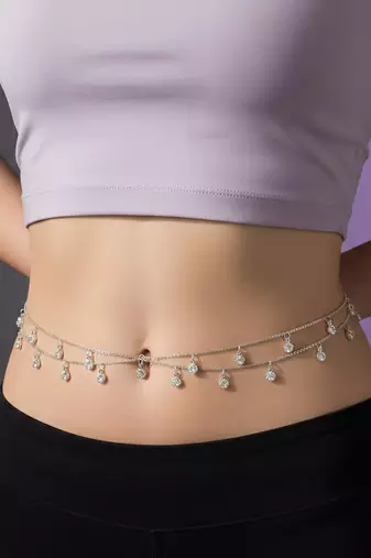 Crystal studded silver plated fancy kamarbandh belly chain waist chain jewellery for women