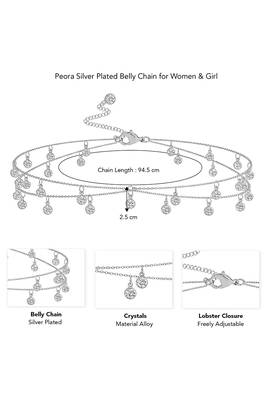 Crystal studded silver plated fancy kamarbandh belly chain waist chain jewellery for women 3