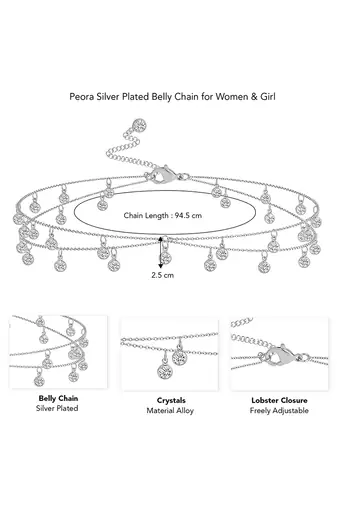 Crystal studded silver plated fancy kamarbandh belly chain waist chain jewellery for women