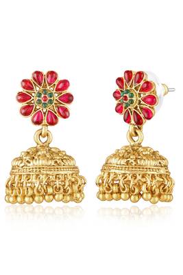 Goddess lakshmi faux ruby faux emerald studded bridal short long necklace earrings set 2