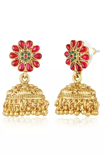 Goddess lakshmi faux ruby faux emerald studded bridal short long necklace earrings set