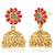 Goddess lakshmi faux ruby faux emerald studded bridal short long necklace earrings set
